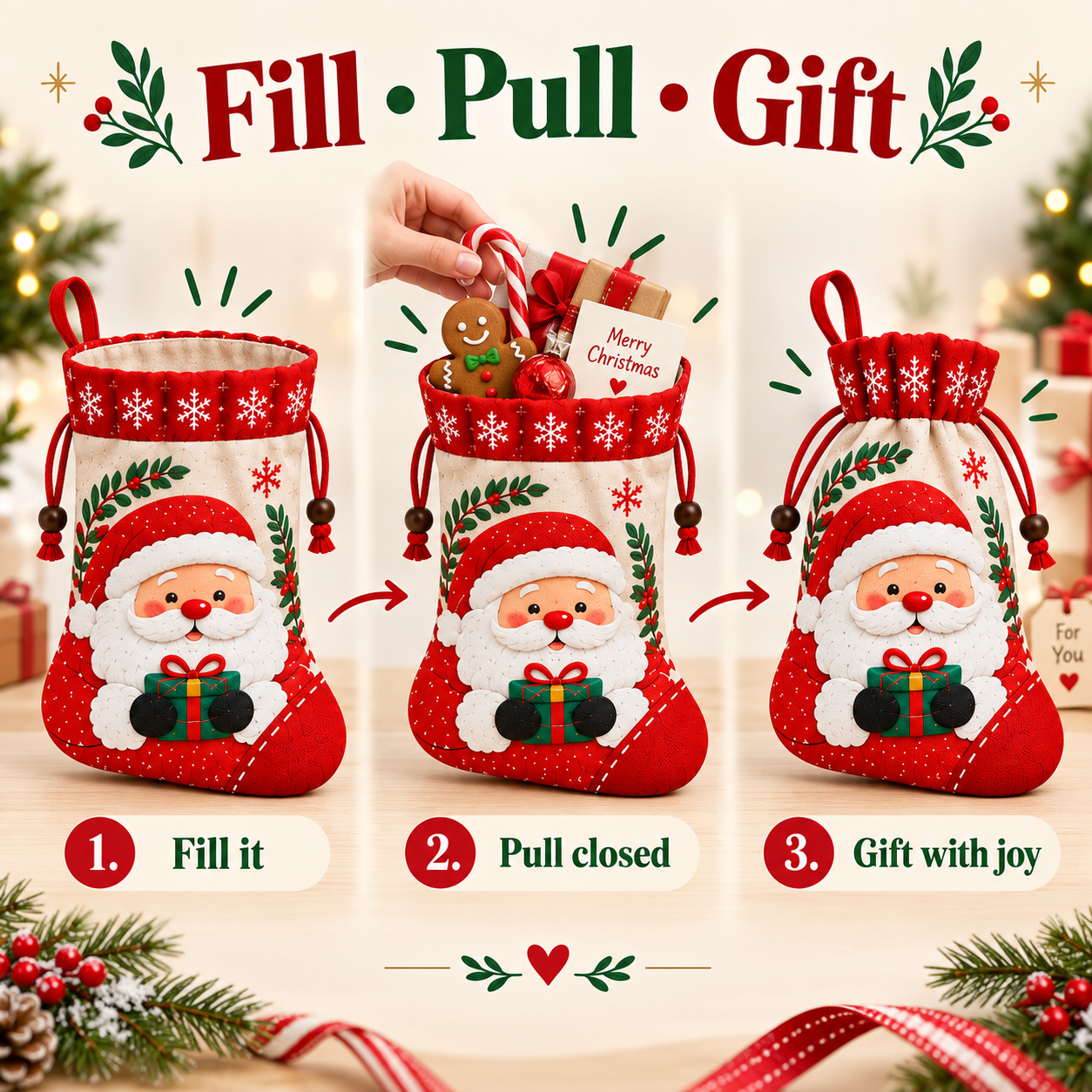 Christmas Stocking Gift Pouches – 5 Festive Designs in One Set