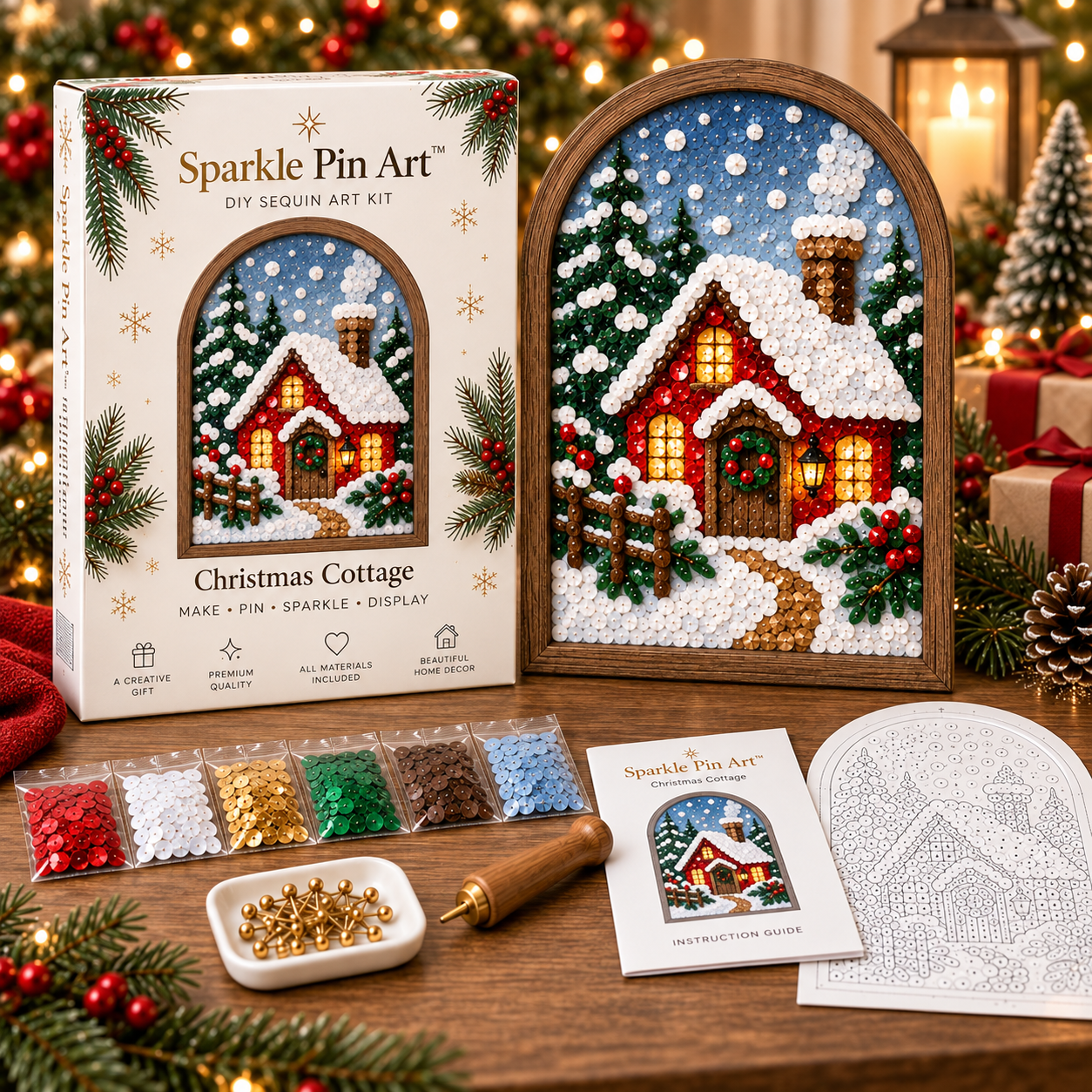 Sparkle Pin Art™ Christmas DIY Sequin Art Kit – 3D Holiday Décor, 5 Festive Designs