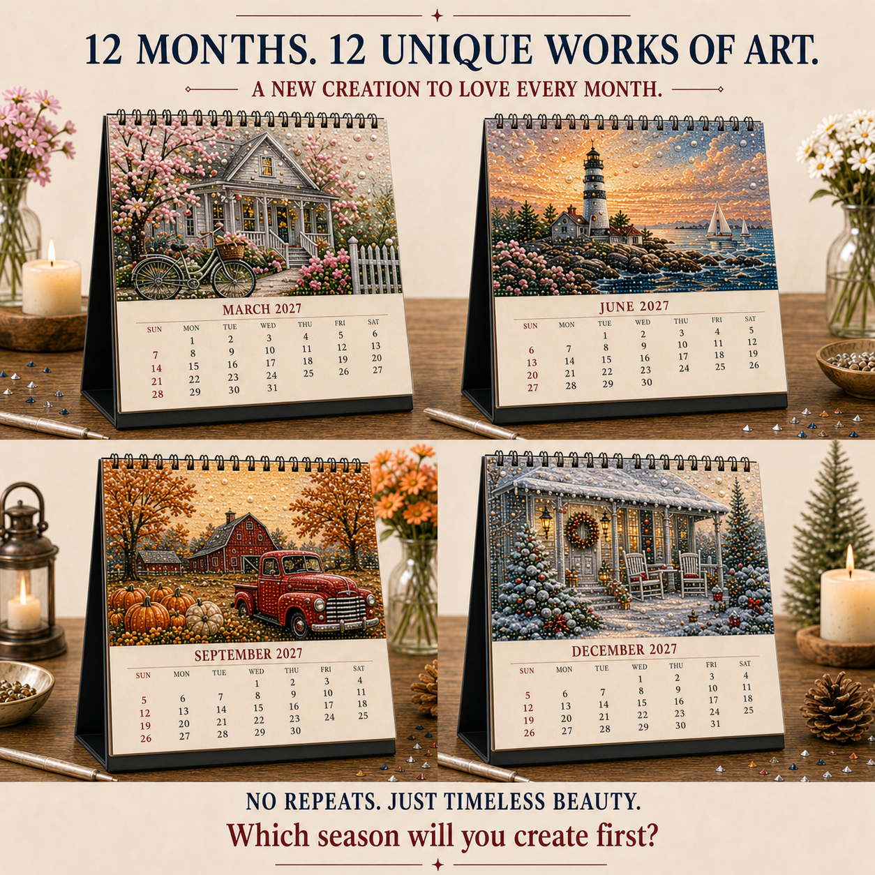 2027 American Seasons™ Diamond Painting Calendar – 12 Unique Monthly Designs