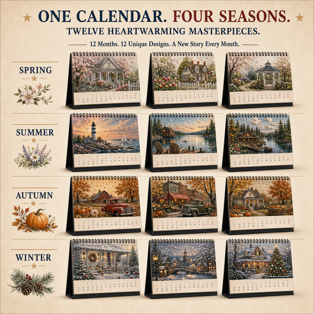 2027 American Seasons™ Diamond Painting Calendar – 12 Unique Monthly Designs