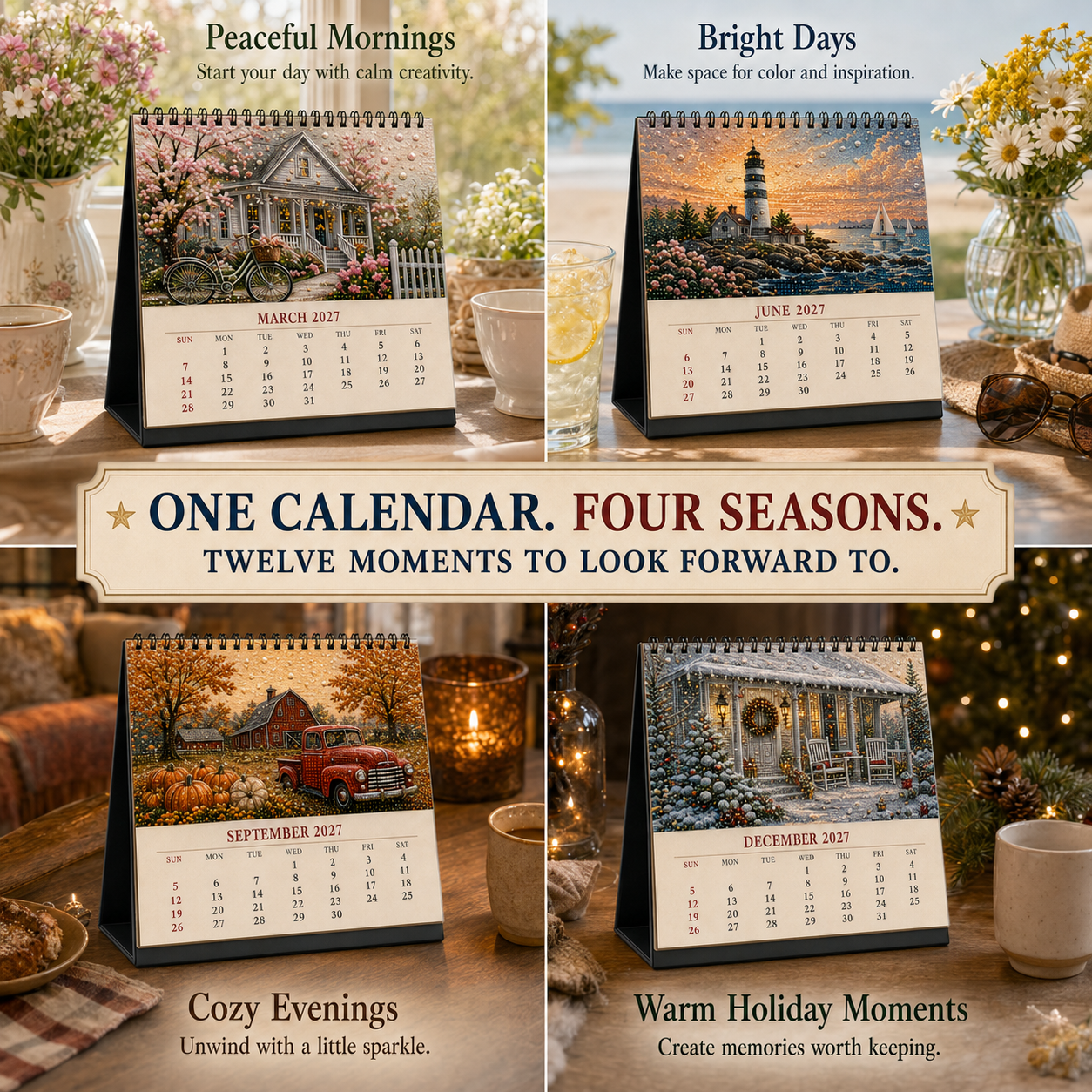 2027 American Seasons™ Diamond Painting Calendar – 12 Unique Monthly Designs