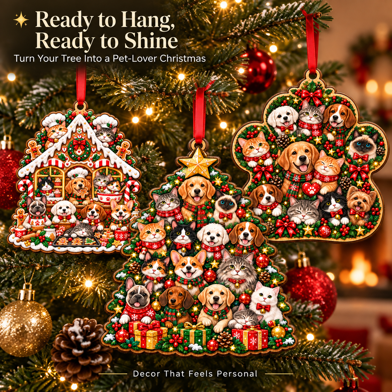 Pet Christmas Sparkle Ornament Collection – 5 Festive Designs for Pet Lovers