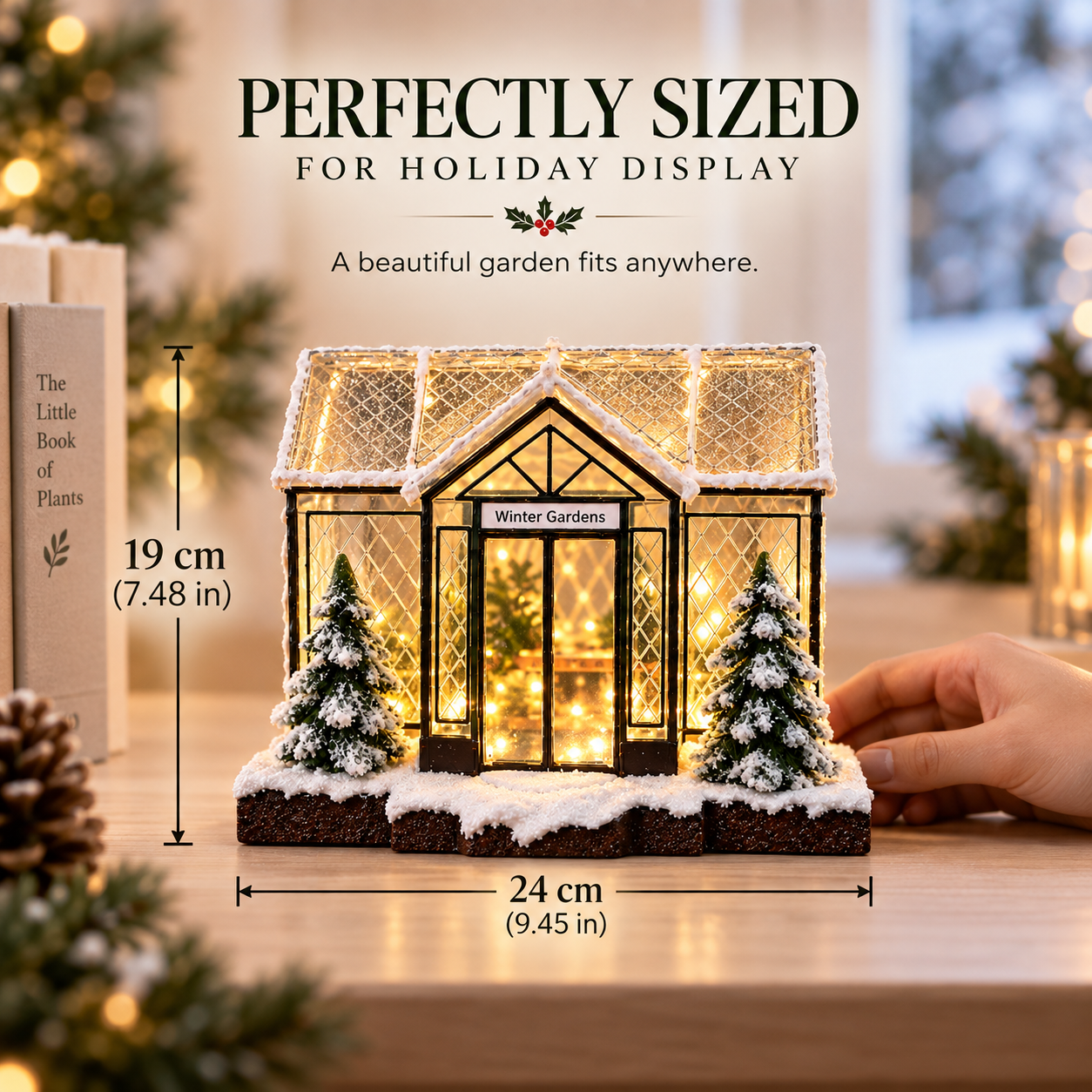 Winter Gardens™ Lighted Miniature Conservatory – Snowy Greenhouse Christmas Tabletop Decor