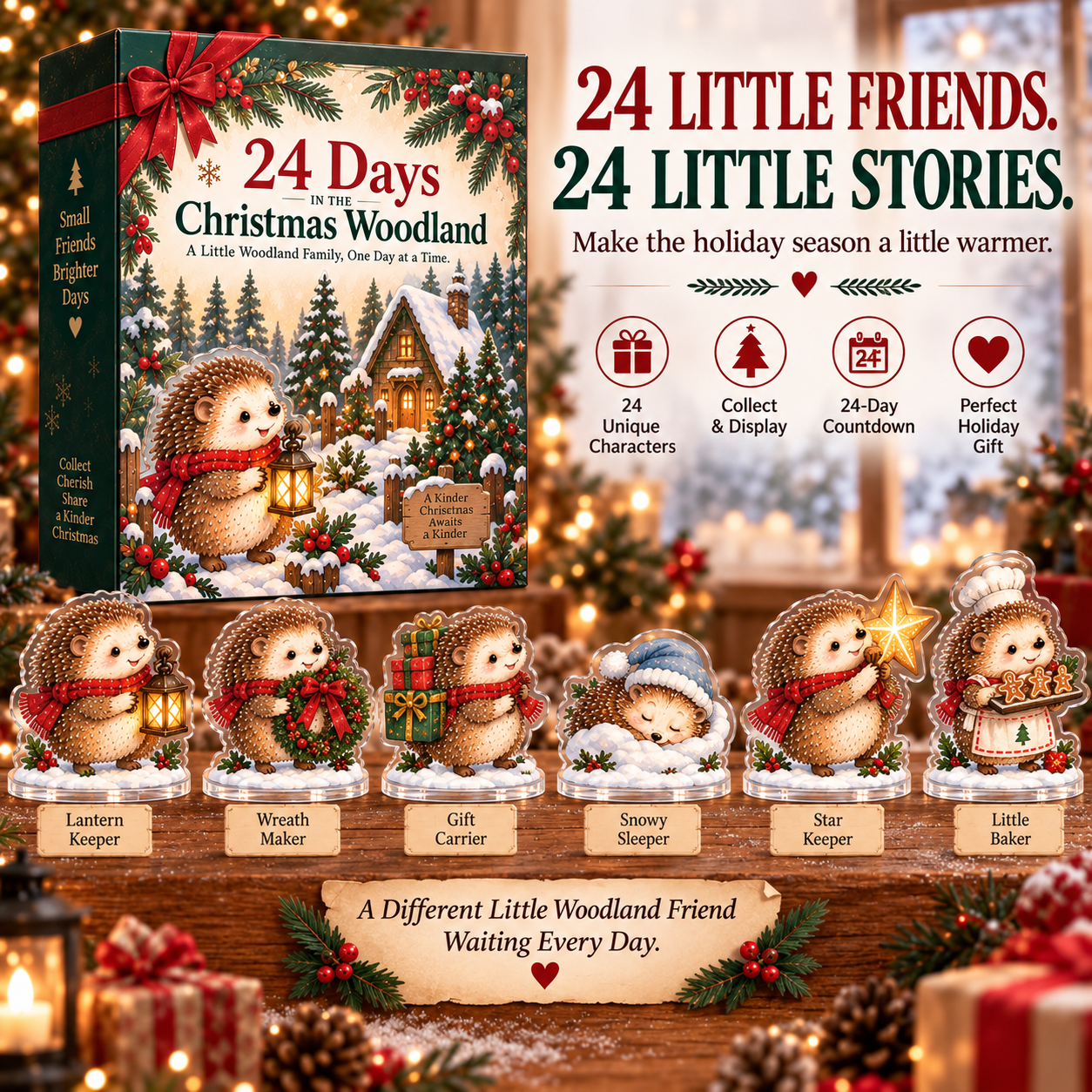 24 Days in the Christmas Woodland – Hedgehog Acrylic Advent Calendar