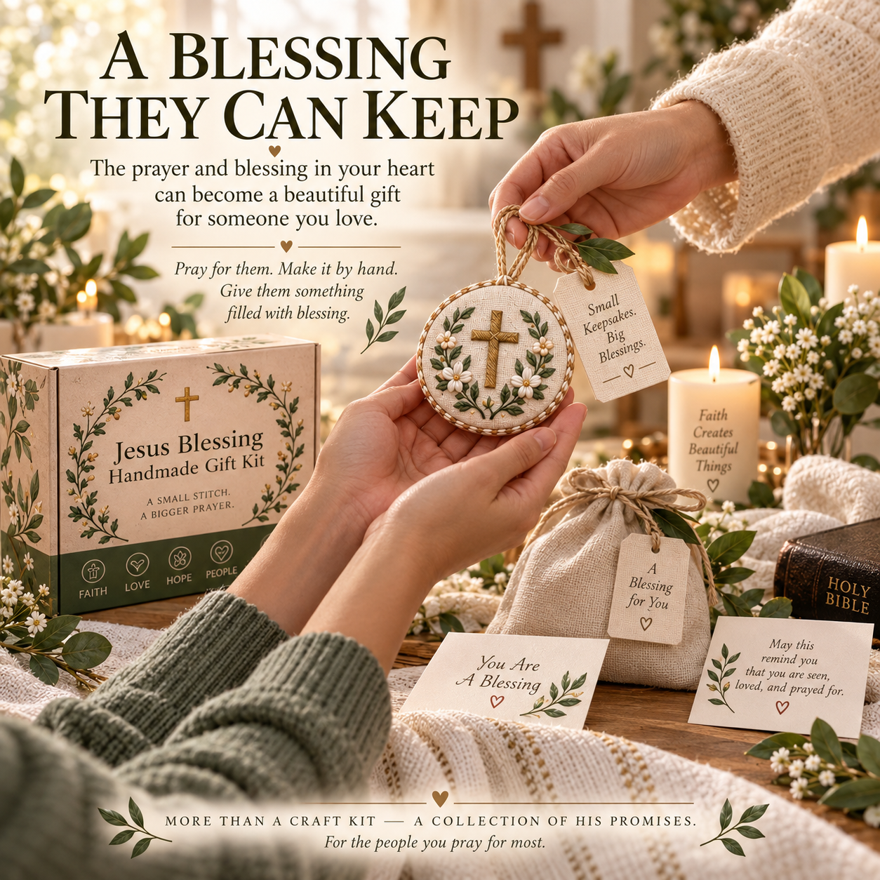 Prayer Blessing Embroidery Gift Kit – Handmade Christian Keepsakes