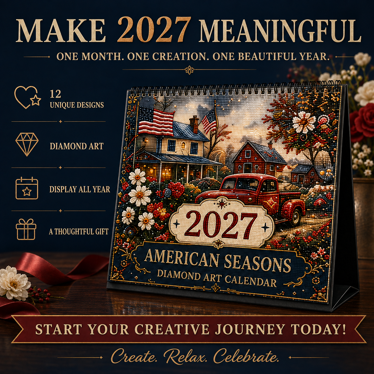 2027 American Seasons™ Diamond Painting Calendar – 12 Unique Monthly Designs