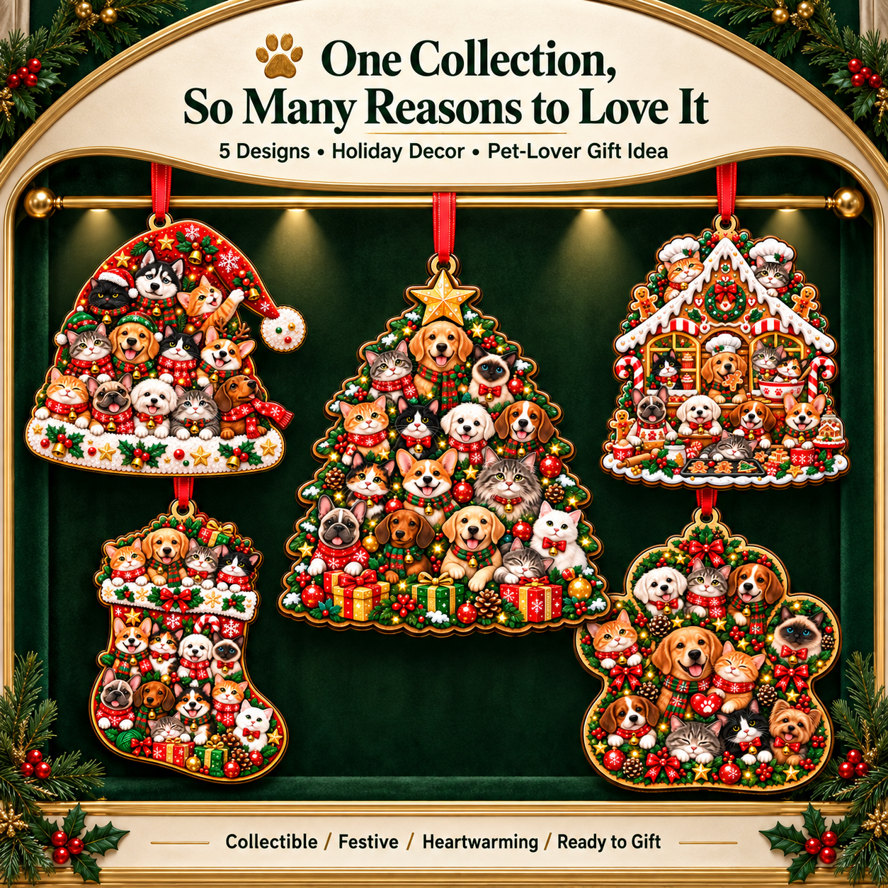 Pet Christmas Sparkle Ornament Collection – 5 Festive Designs for Pet Lovers
