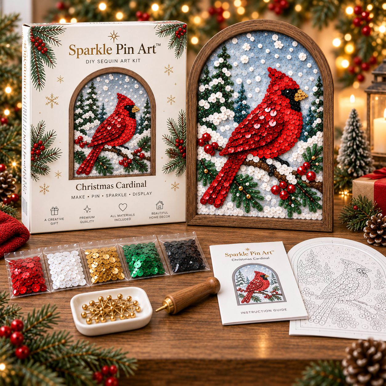 Sparkle Pin Art™ Christmas DIY Sequin Art Kit – 3D Holiday Décor, 5 Festive Designs