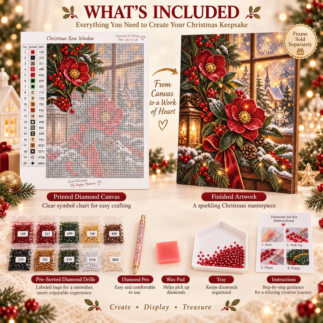 ⭐ Christmas Rose Window Diamond Art Kit