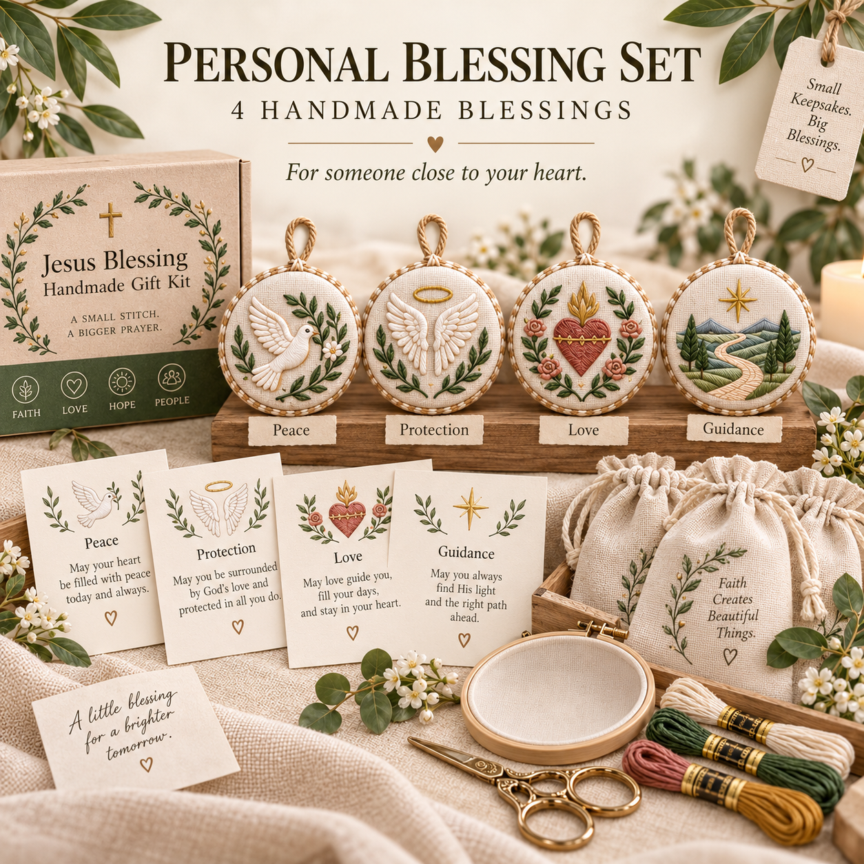 Prayer Blessing Embroidery Gift Kit – Handmade Christian Keepsakes
