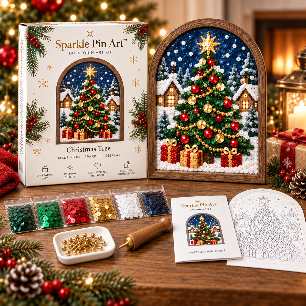 Sparkle Pin Art™ Christmas DIY Sequin Art Kit – 3D Holiday Décor, 5 Festive Designs