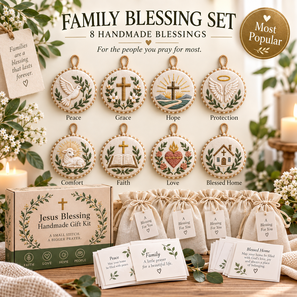 Prayer Blessing Embroidery Gift Kit – Handmade Christian Keepsakes