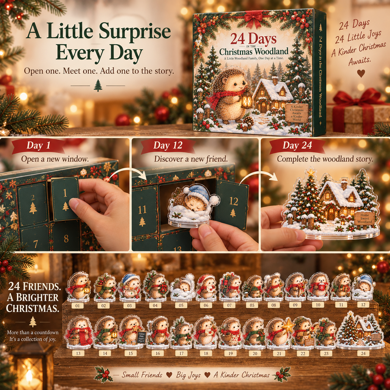 24 Days in the Christmas Woodland – Hedgehog Acrylic Advent Calendar