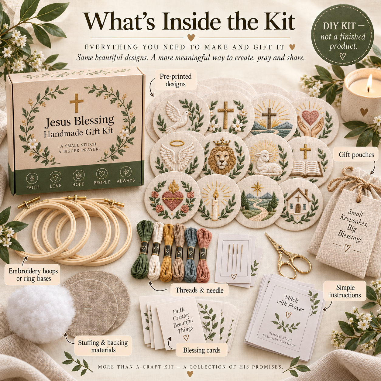 Prayer Blessing Embroidery Gift Kit – Handmade Christian Keepsakes