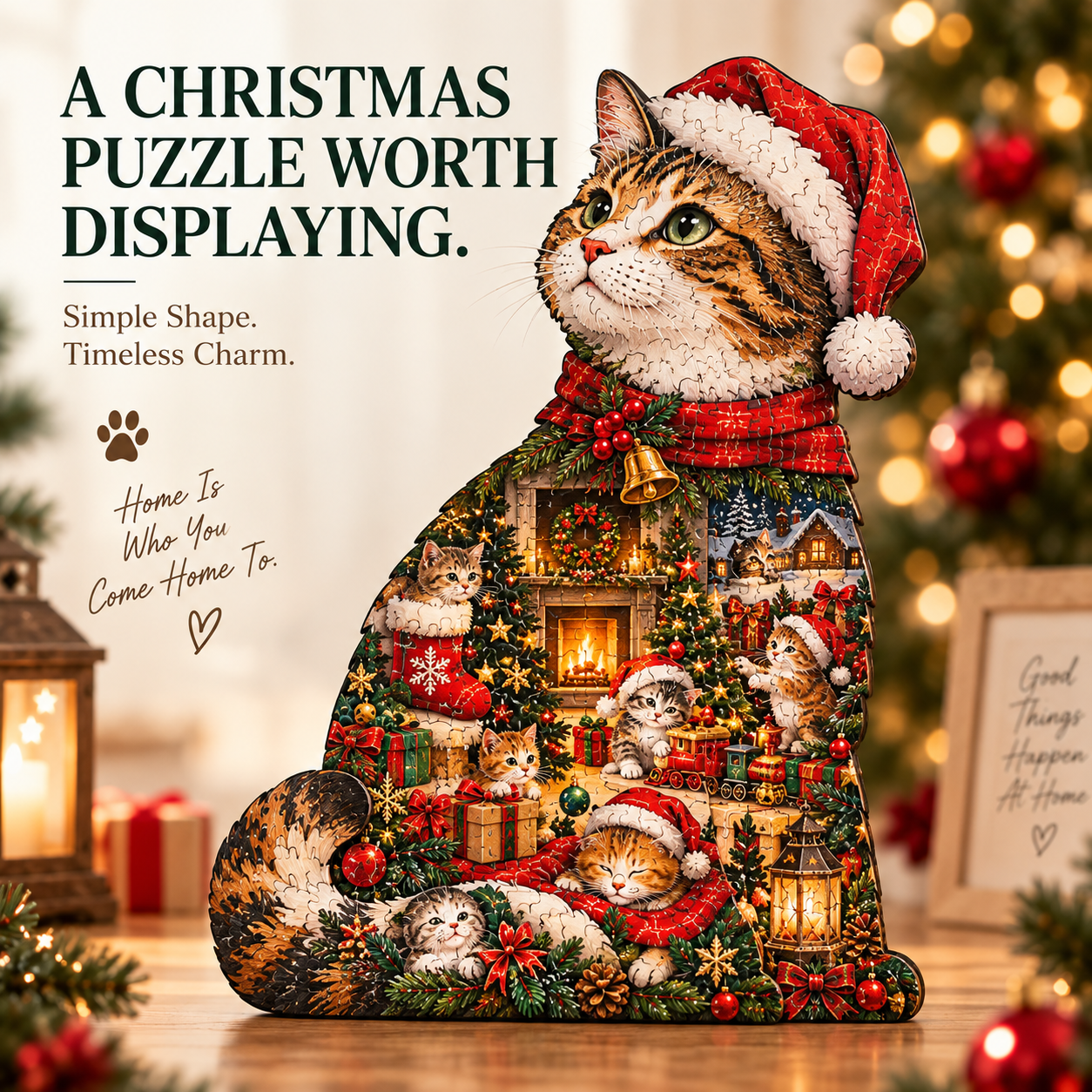 Christmas Cat Wooden Art Puzzle – A Holiday Story in Every Piece