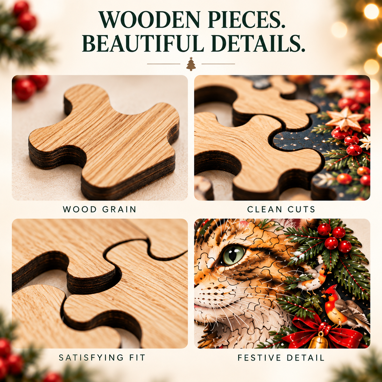 Christmas Cat Wooden Art Puzzle – A Holiday Story in Every Piece