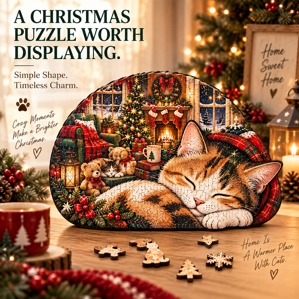 Christmas Cat Wooden Art Puzzle – A Holiday Story in Every Piece
