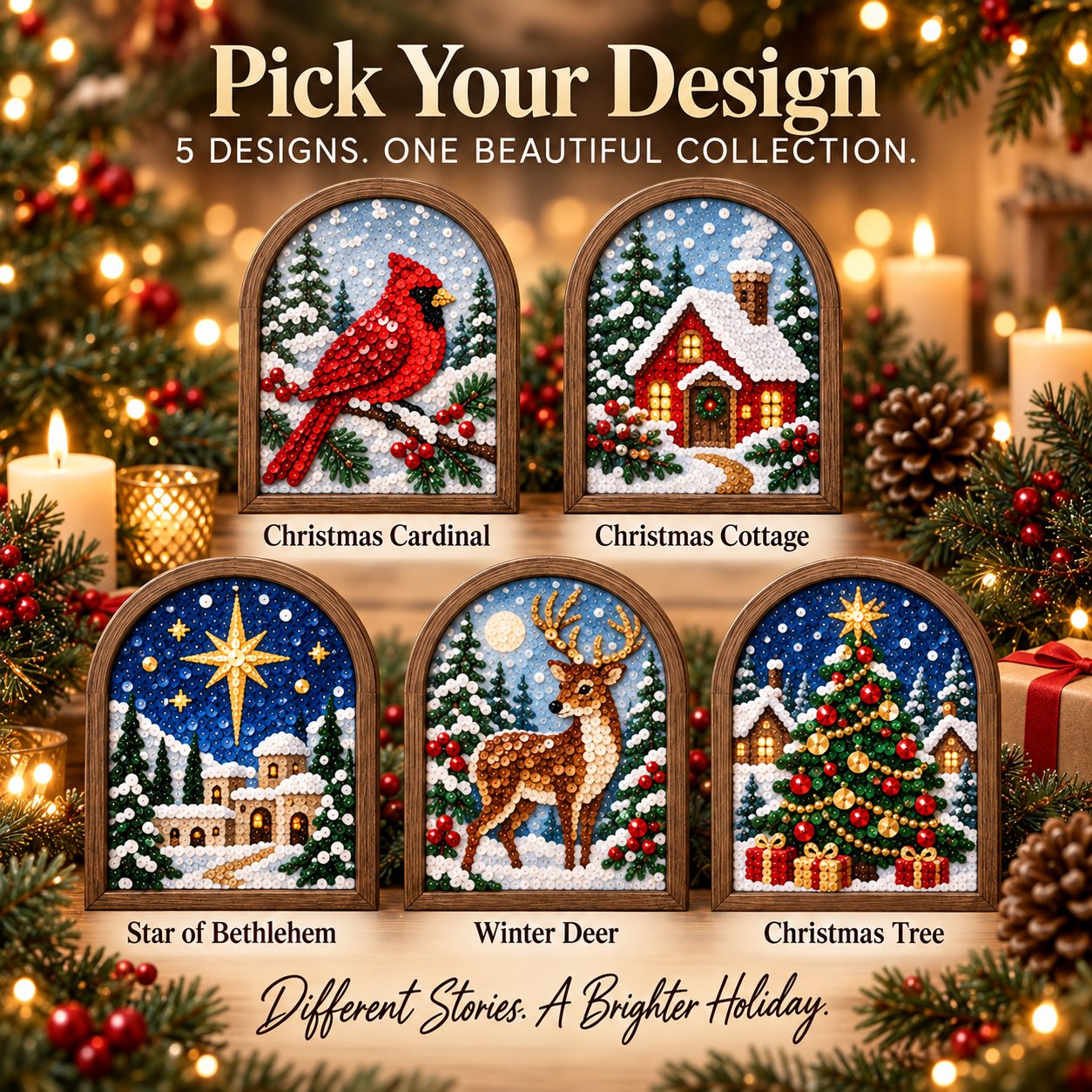 Sparkle Pin Art™ Christmas DIY Sequin Art Kit – 3D Holiday Décor, 5 Festive Designs