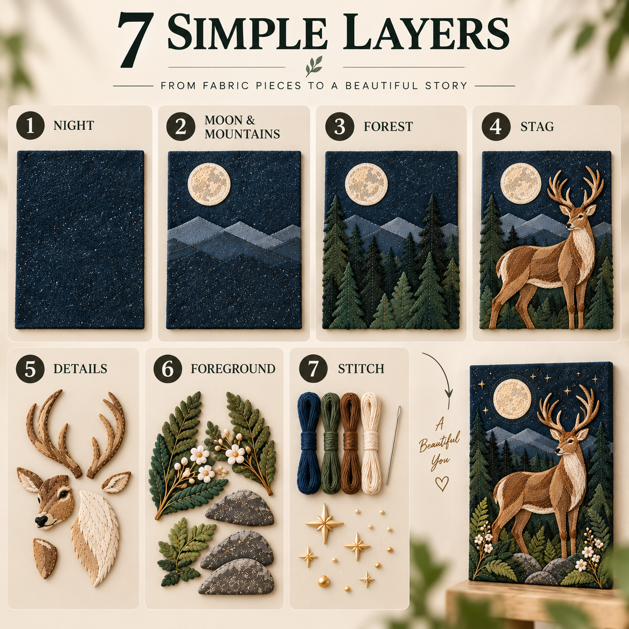 Whispering Wilds Layered Textile Art Kit – Beginner-Friendly DIY Craft for Adults