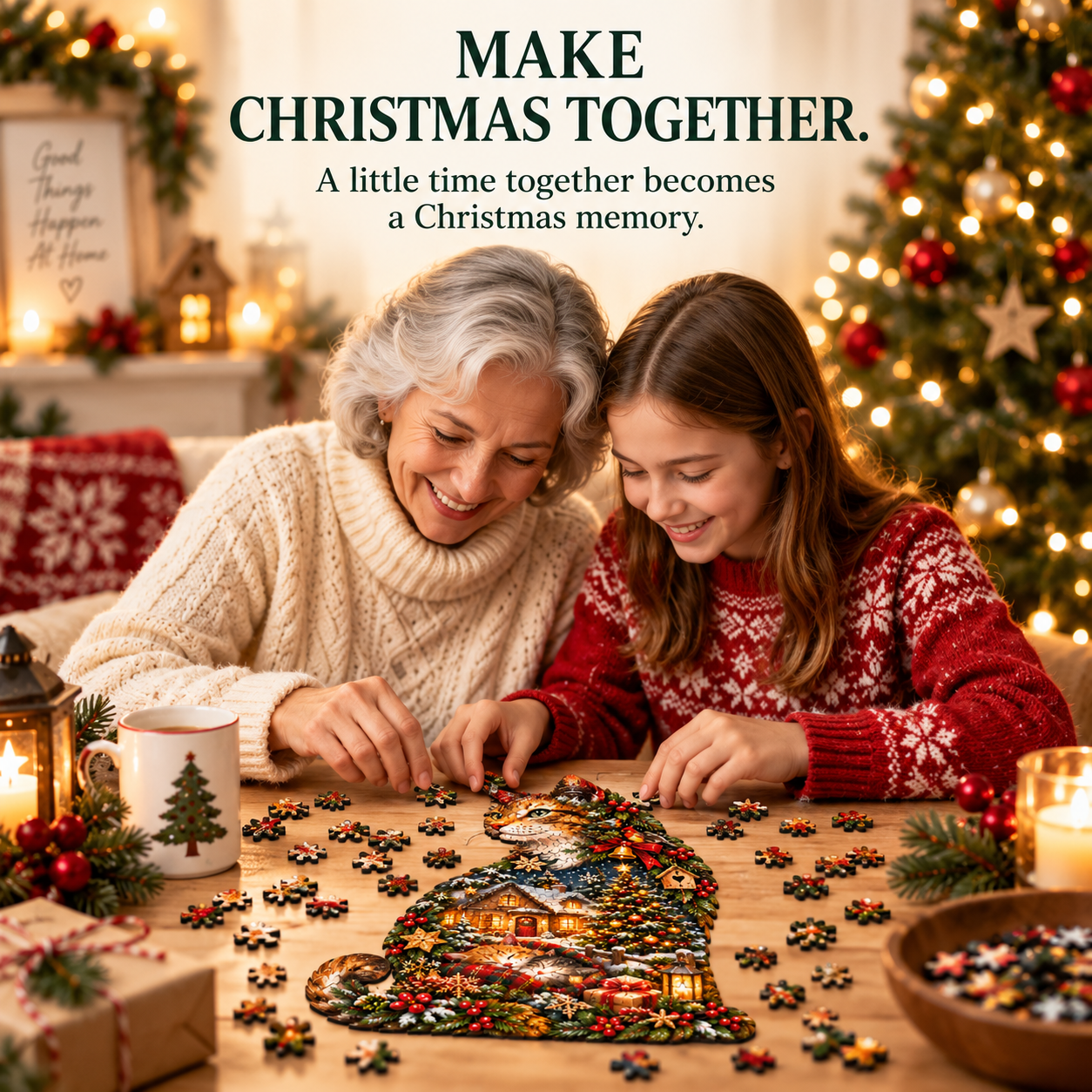Christmas Cat Wooden Art Puzzle – A Holiday Story in Every Piece