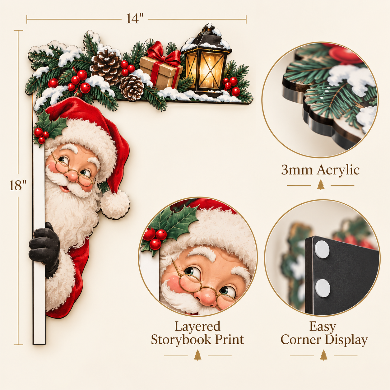Christmas Doorway Stories Acrylic Door Frame Corner Decor – Santa, Nutcracker & Angel