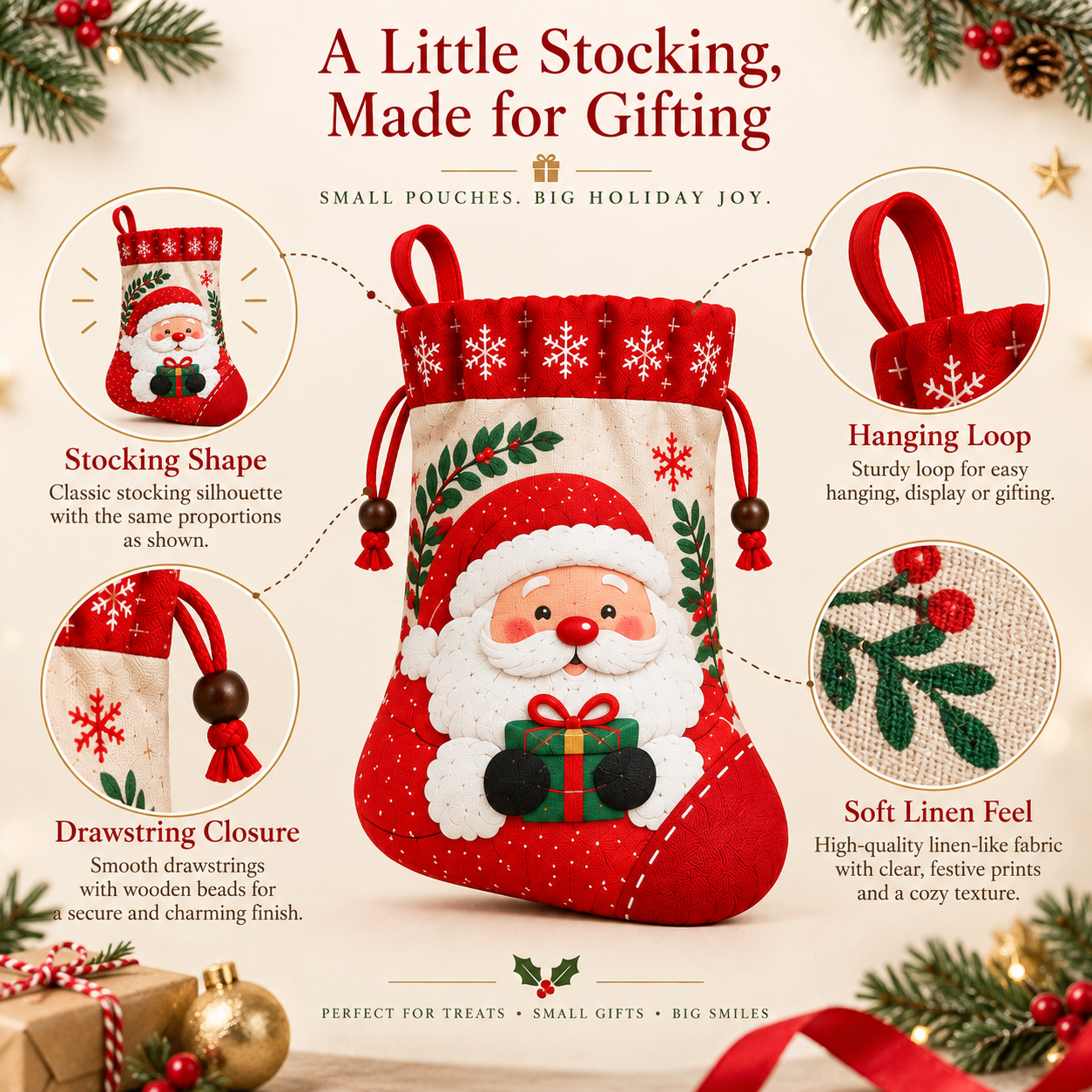 Christmas Stocking Gift Pouches – 5 Festive Designs in One Set