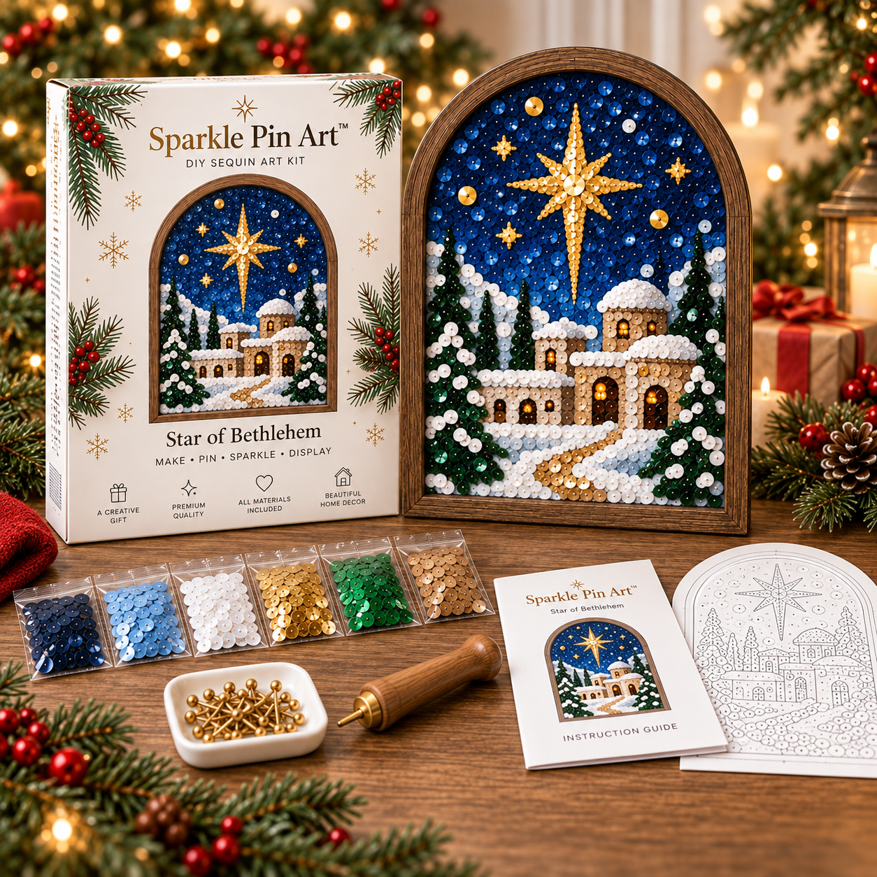 Sparkle Pin Art™ Christmas DIY Sequin Art Kit – 3D Holiday Décor, 5 Festive Designs