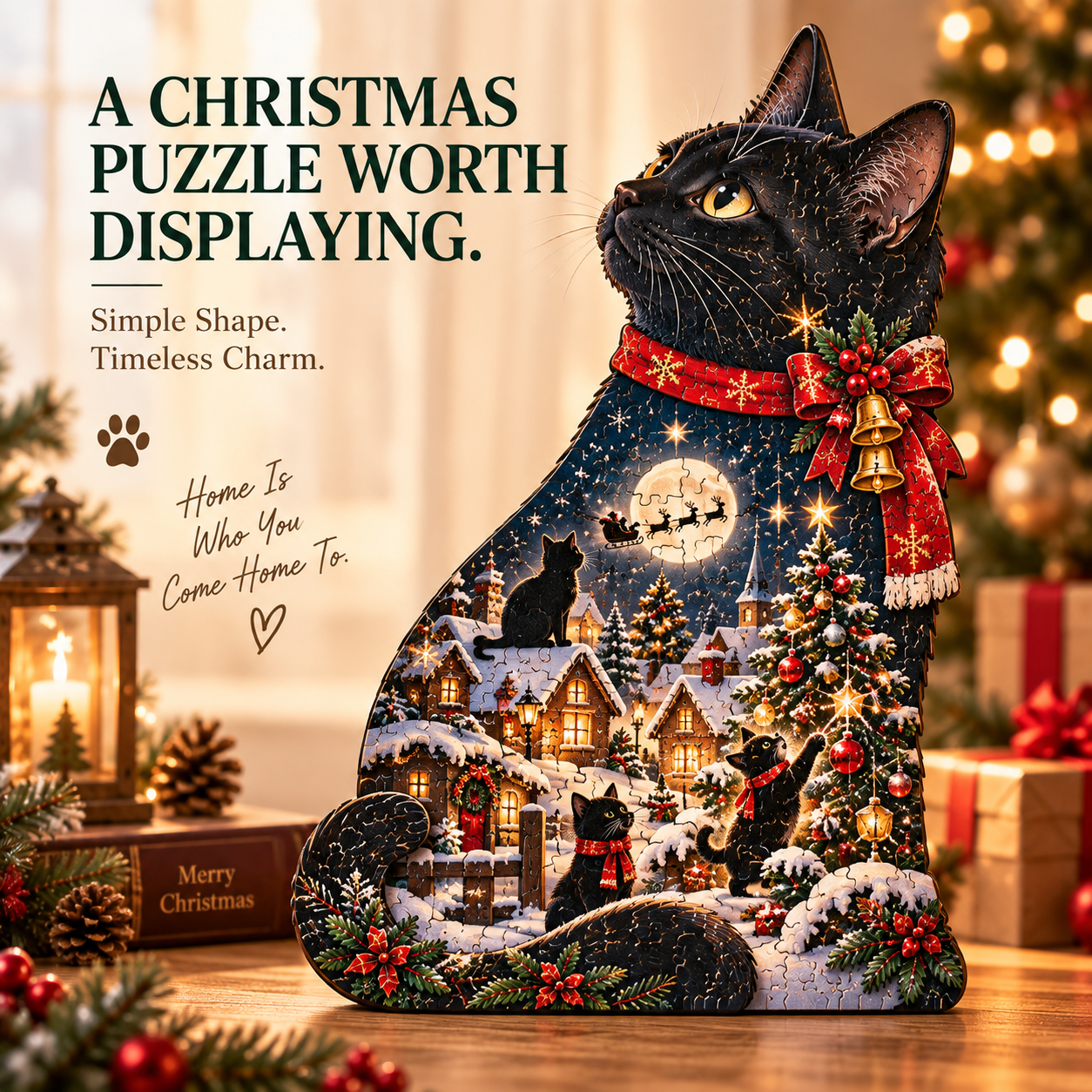 Christmas Cat Wooden Art Puzzle – A Holiday Story in Every Piece