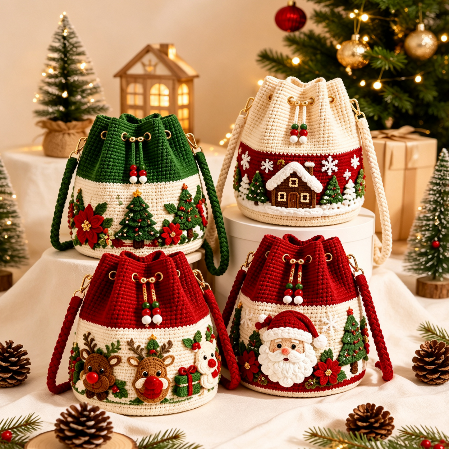 🔥Hot Sale - 50% OFF🔥🎄Christmas Crochet Bucket Crossbody Bag 🎅