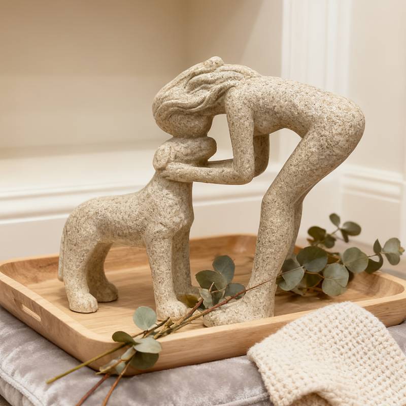 Woman & Dog Love Sculpture – Modern Abstract Dog Lover Home Décor