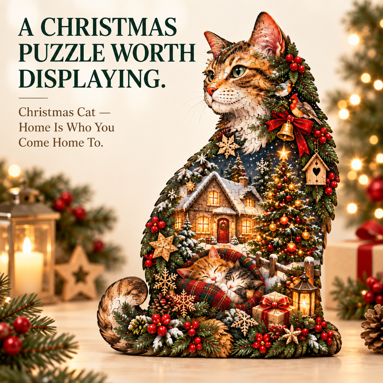 Christmas Cat Wooden Art Puzzle – A Holiday Story in Every Piece