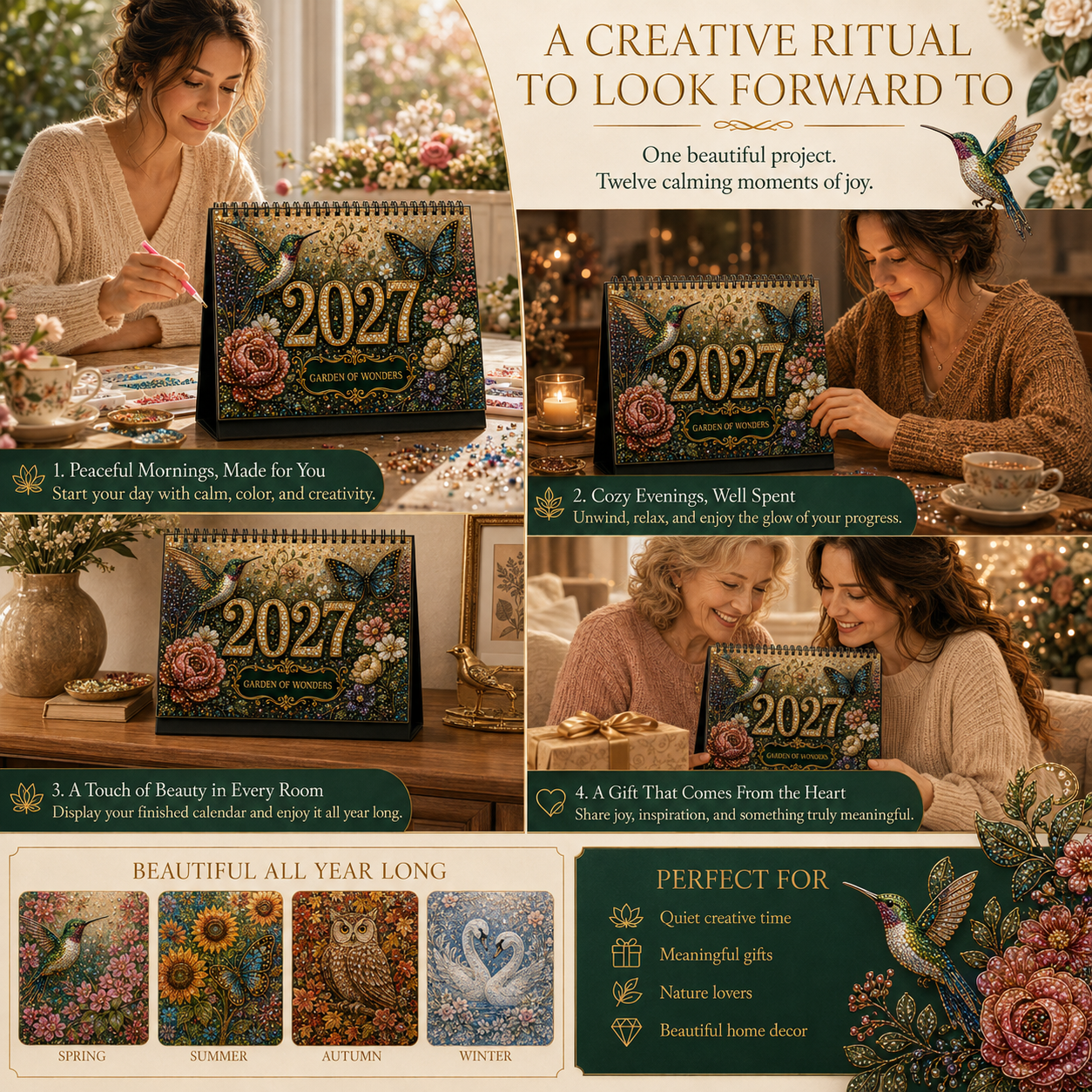 2027 Garden of Wonders™ Diamond Painting Calendar – 12 Unique Monthly Designs