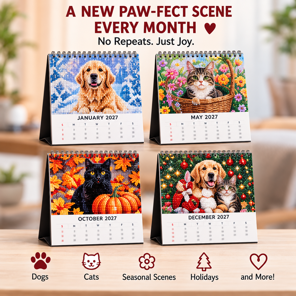 2027 Paws Through the Year™ Diamond Painting Calendar – 12 Unique Monthly Designs