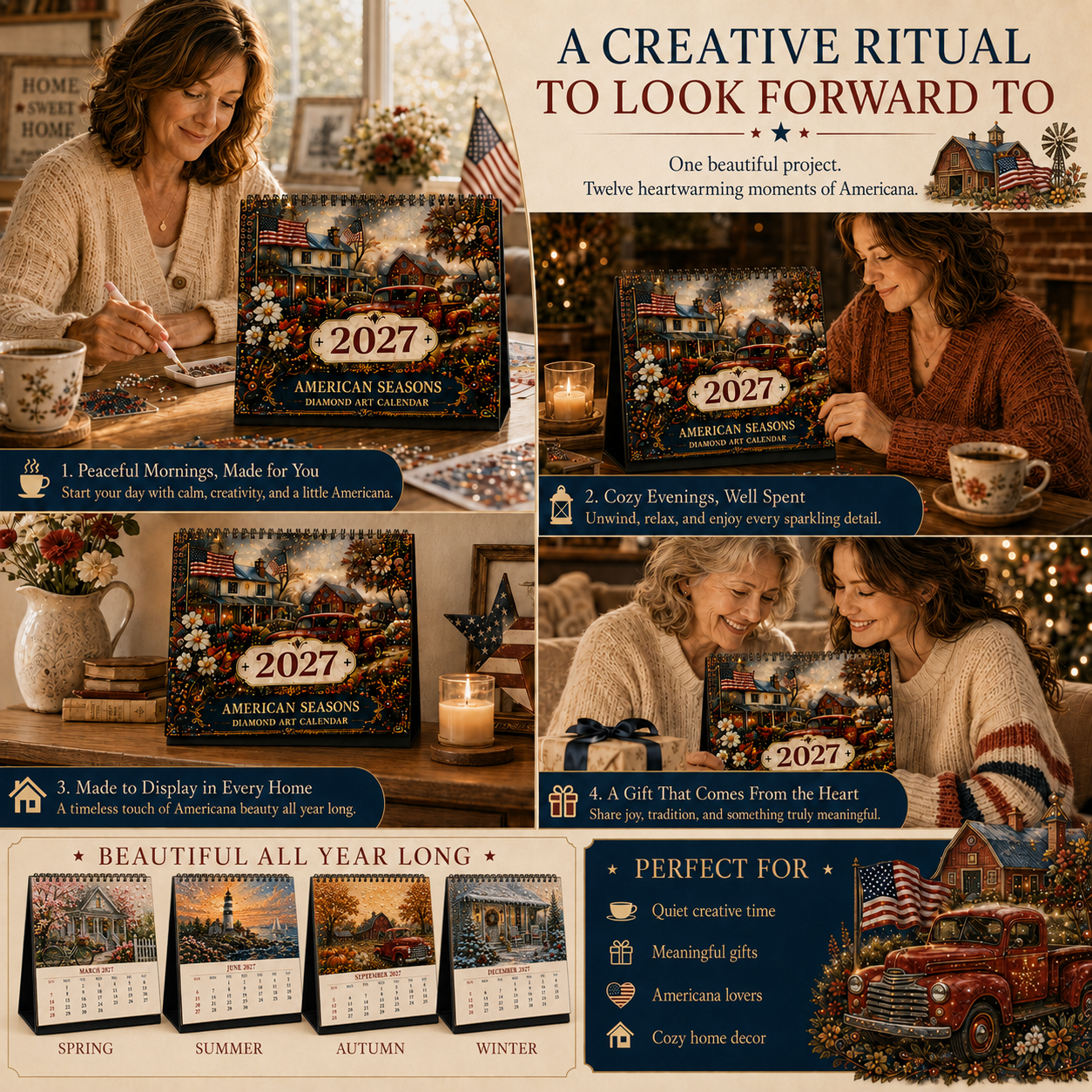 2027 American Seasons™ Diamond Painting Calendar – 12 Unique Monthly Designs