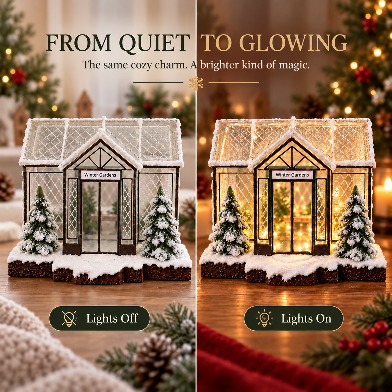 Winter Gardens™ Lighted Miniature Conservatory – Snowy Greenhouse Christmas Tabletop Decor