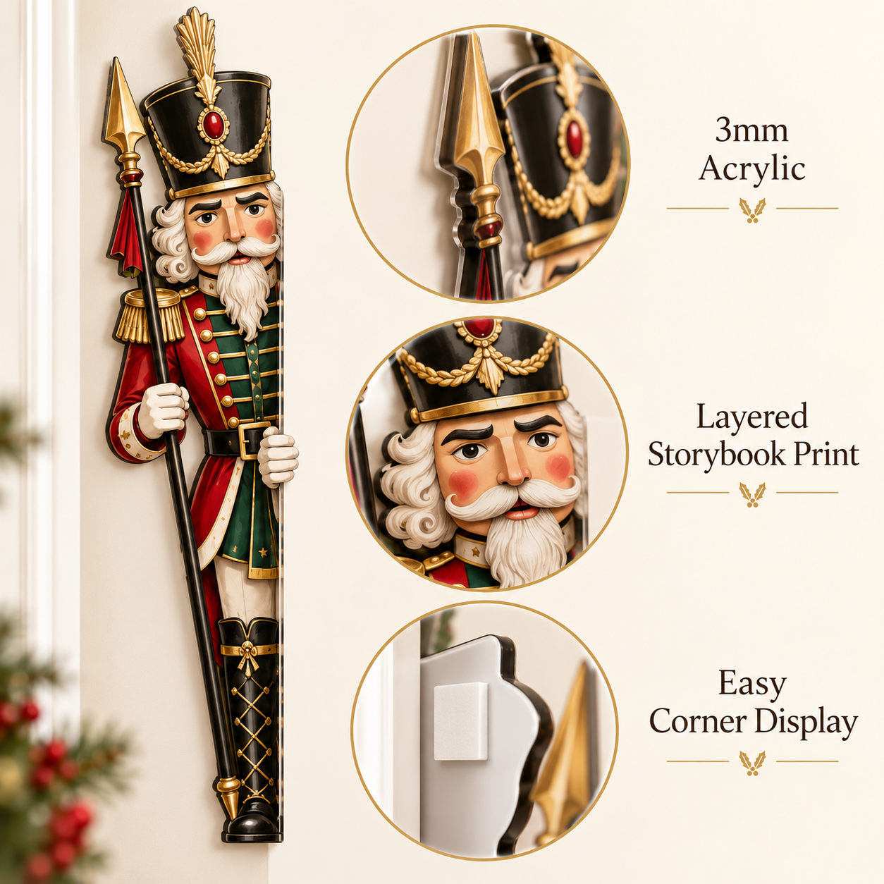 Christmas Doorway Stories Acrylic Door Frame Corner Decor – Santa, Nutcracker & Angel