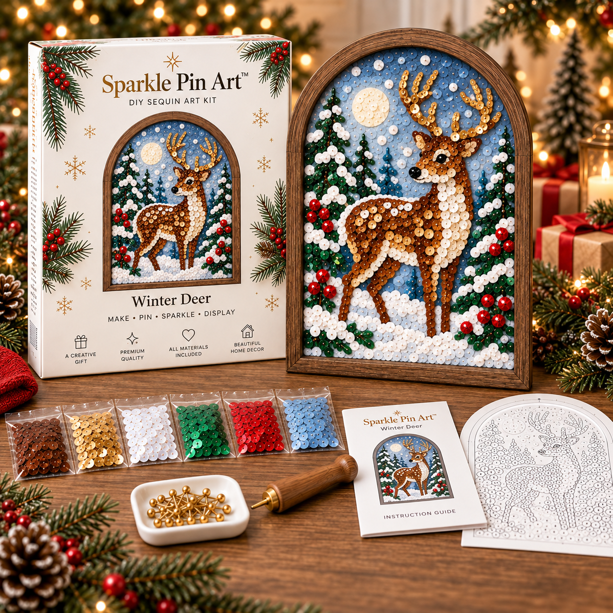 Sparkle Pin Art™ Christmas DIY Sequin Art Kit – 3D Holiday Décor, 5 Festive Designs