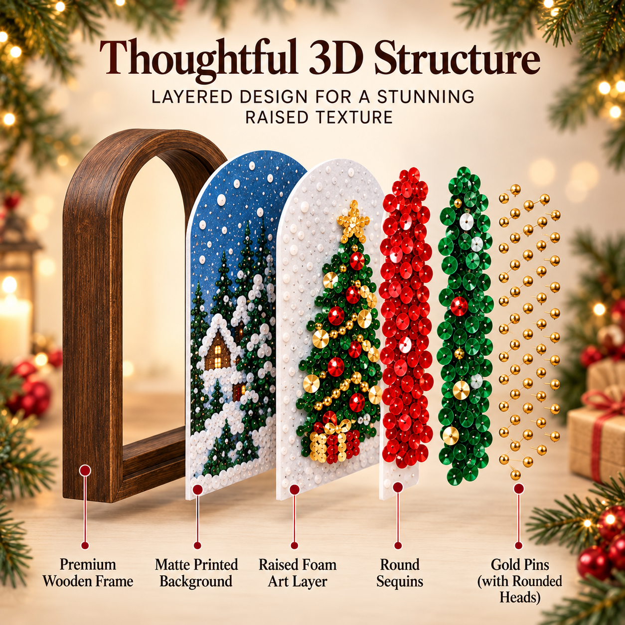 Sparkle Pin Art™ Christmas DIY Sequin Art Kit – 3D Holiday Décor, 5 Festive Designs