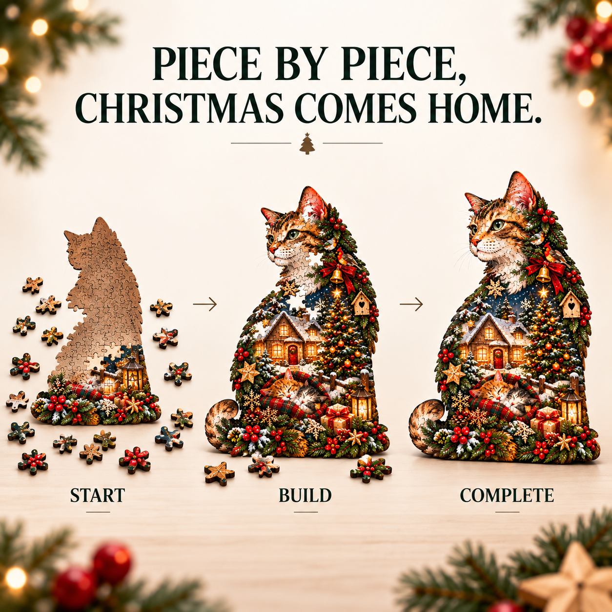 Christmas Cat Wooden Art Puzzle – A Holiday Story in Every Piece