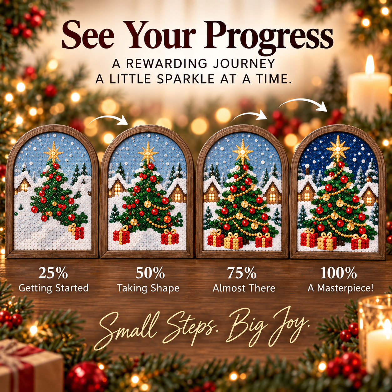 Sparkle Pin Art™ Christmas DIY Sequin Art Kit – 3D Holiday Décor, 5 Festive Designs