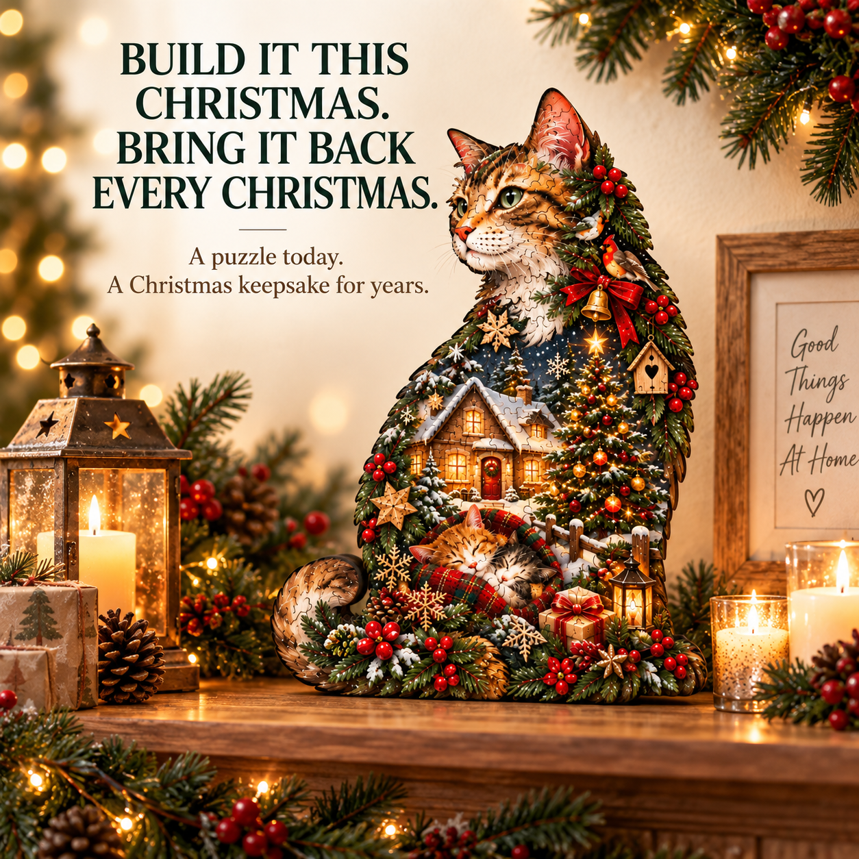 Christmas Cat Wooden Art Puzzle – A Holiday Story in Every Piece