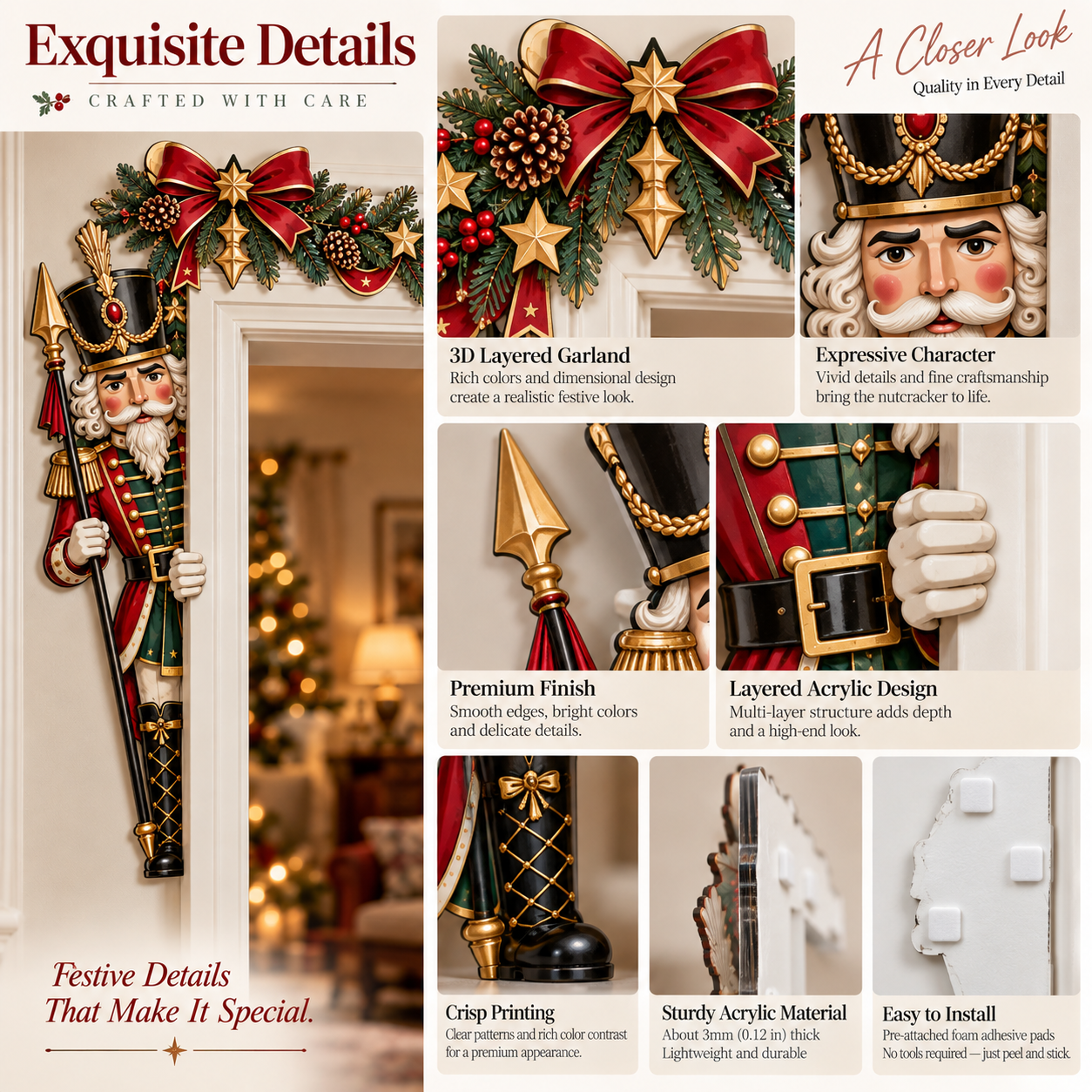 Christmas Doorway Stories Acrylic Door Frame Corner Decor – Santa, Nutcracker & Angel