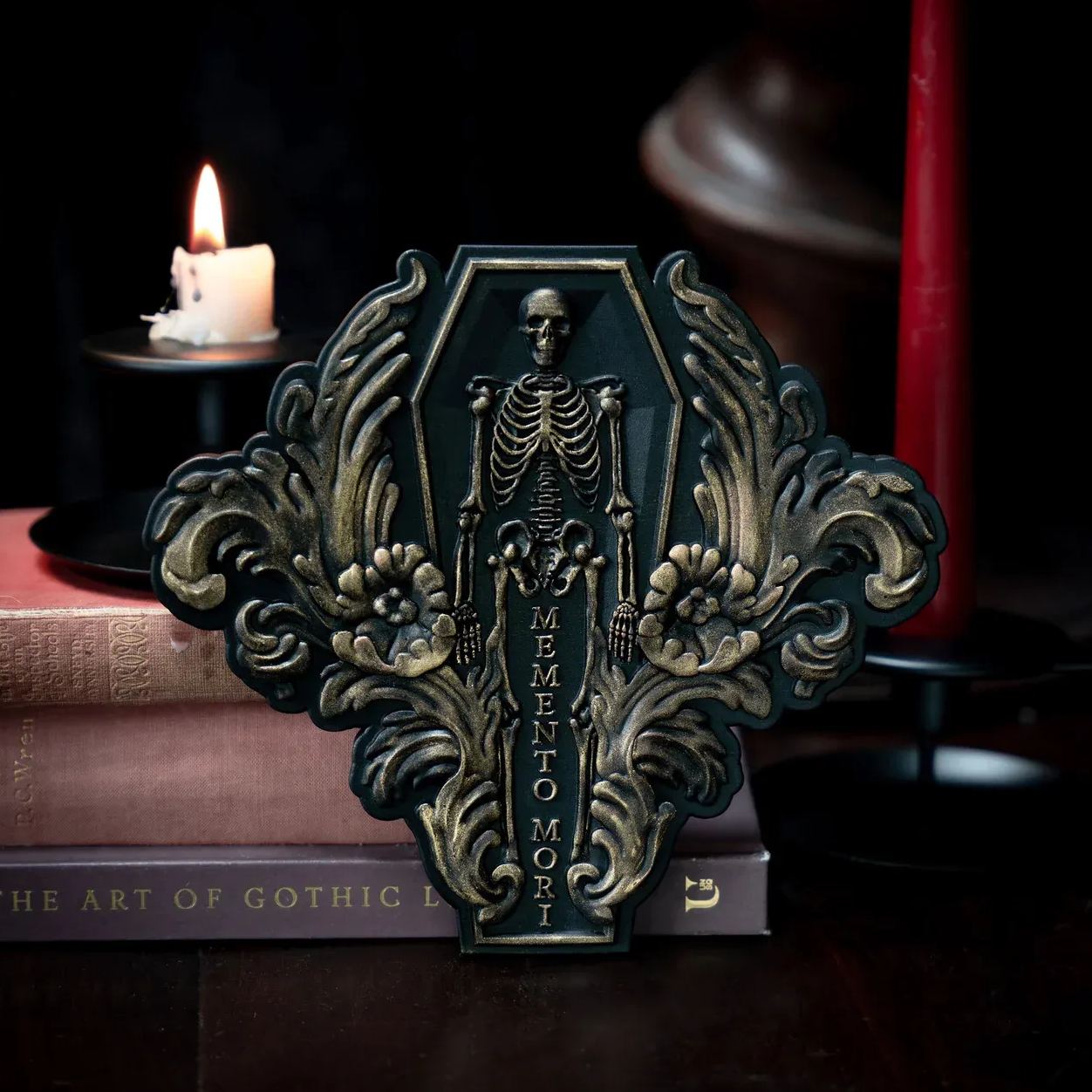 Memento Mori Skeleton Filigree Plaque