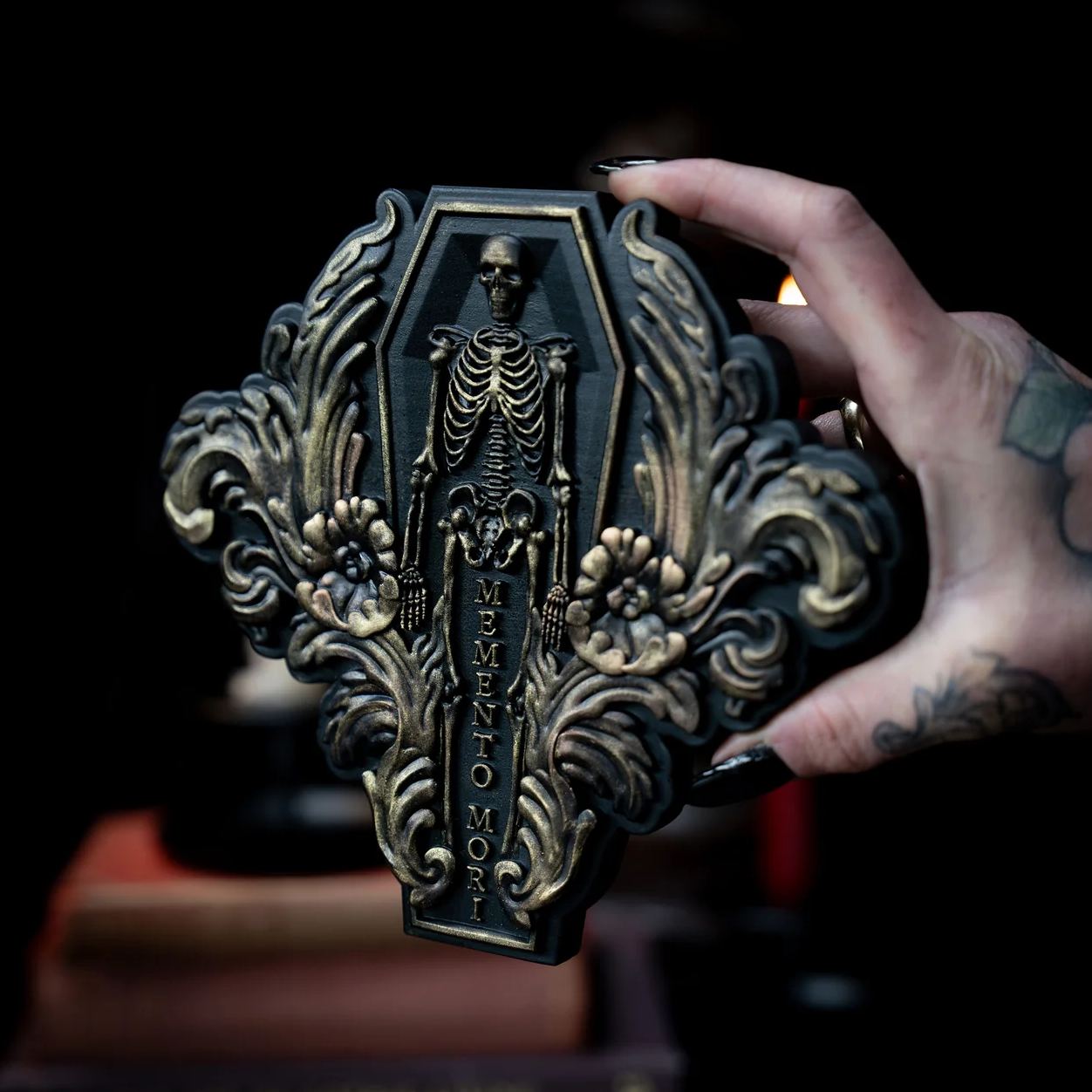 Memento Mori Skeleton Filigree Plaque