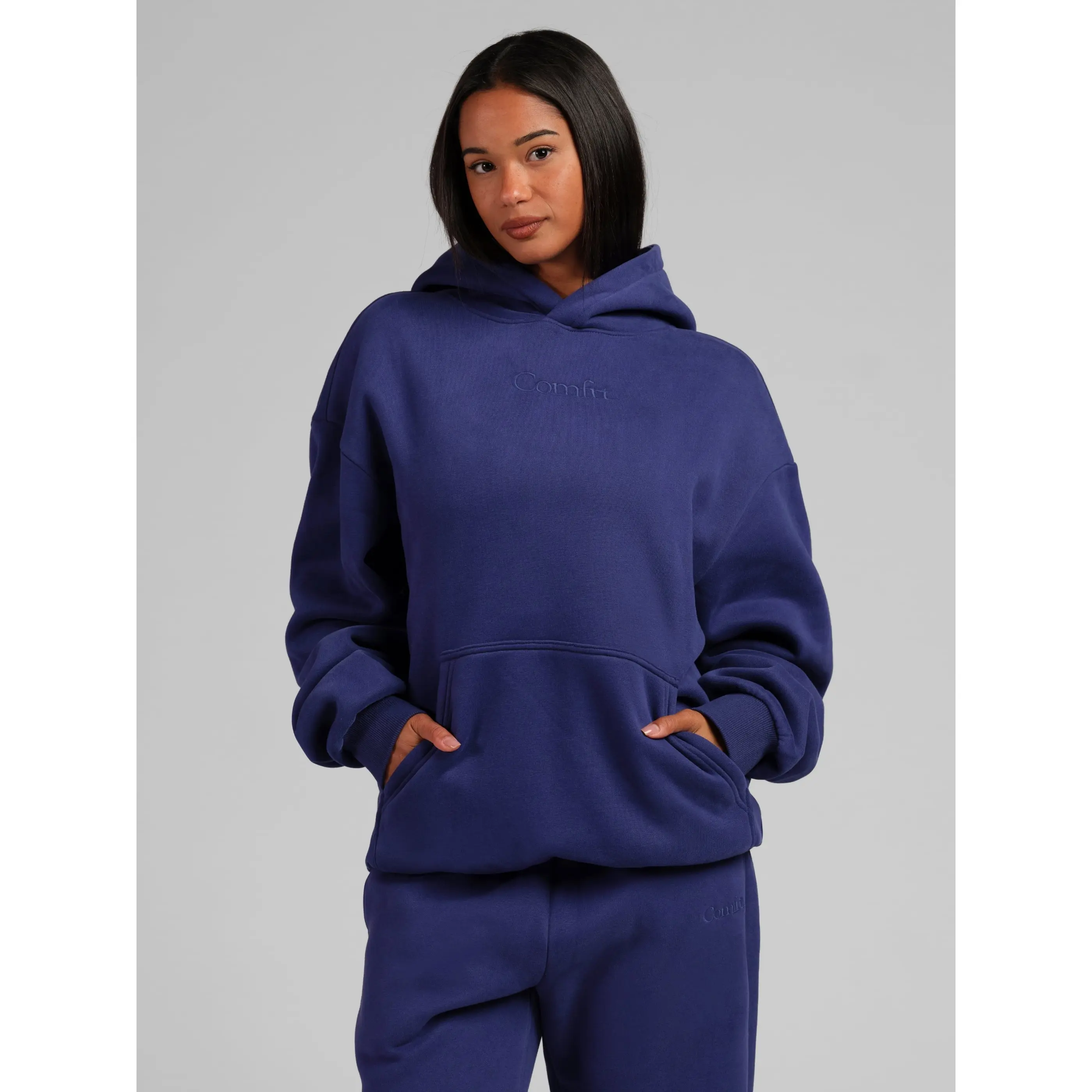 Comfrt | Signature Hoodie - Mega | Soft Comfy Roomy Everyday Essential Unisex Hoodie - Indigo - L