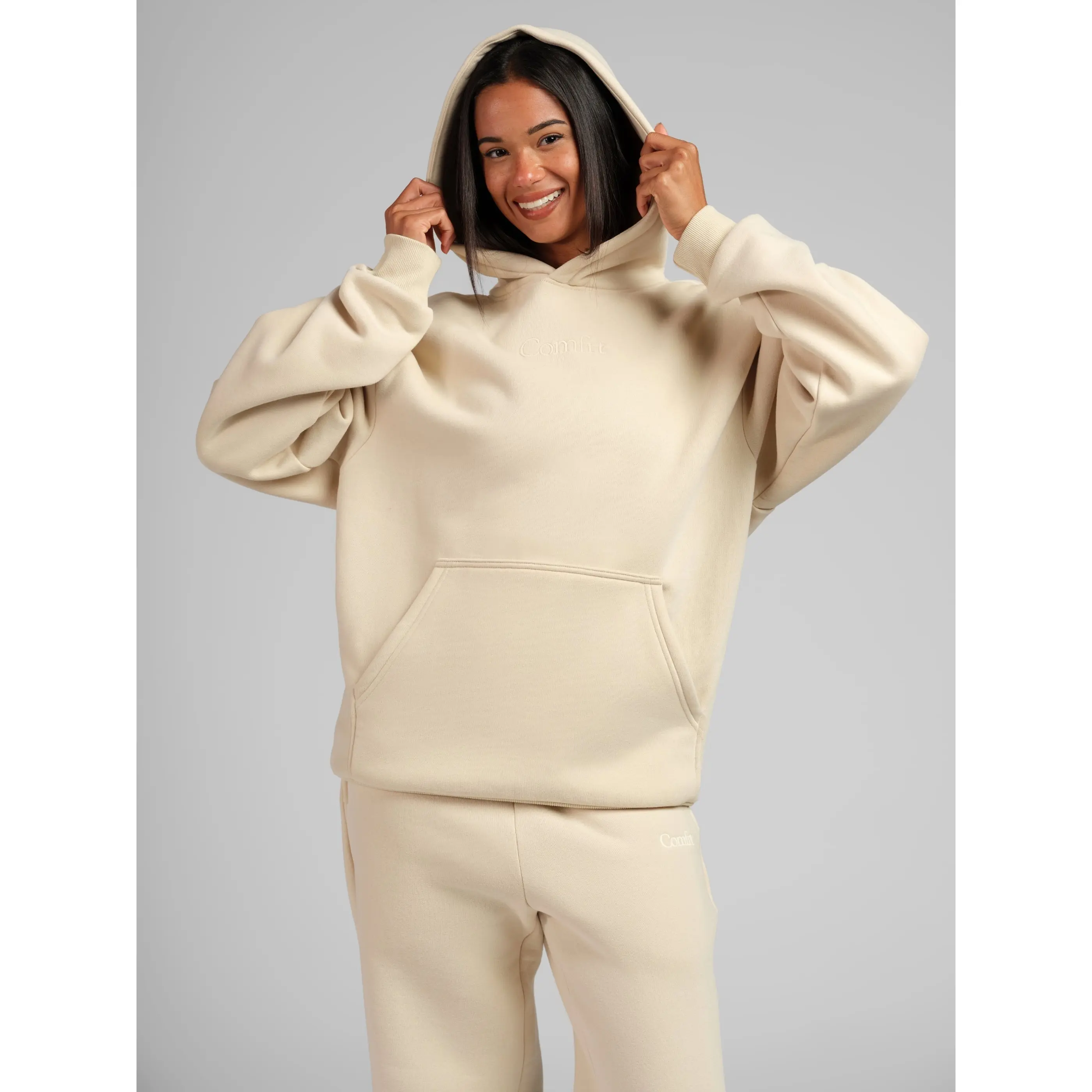Comfrt | Signature Hoodie - Mega | Soft Comfy Roomy Everyday Essential Unisex Hoodie - Bone - XS