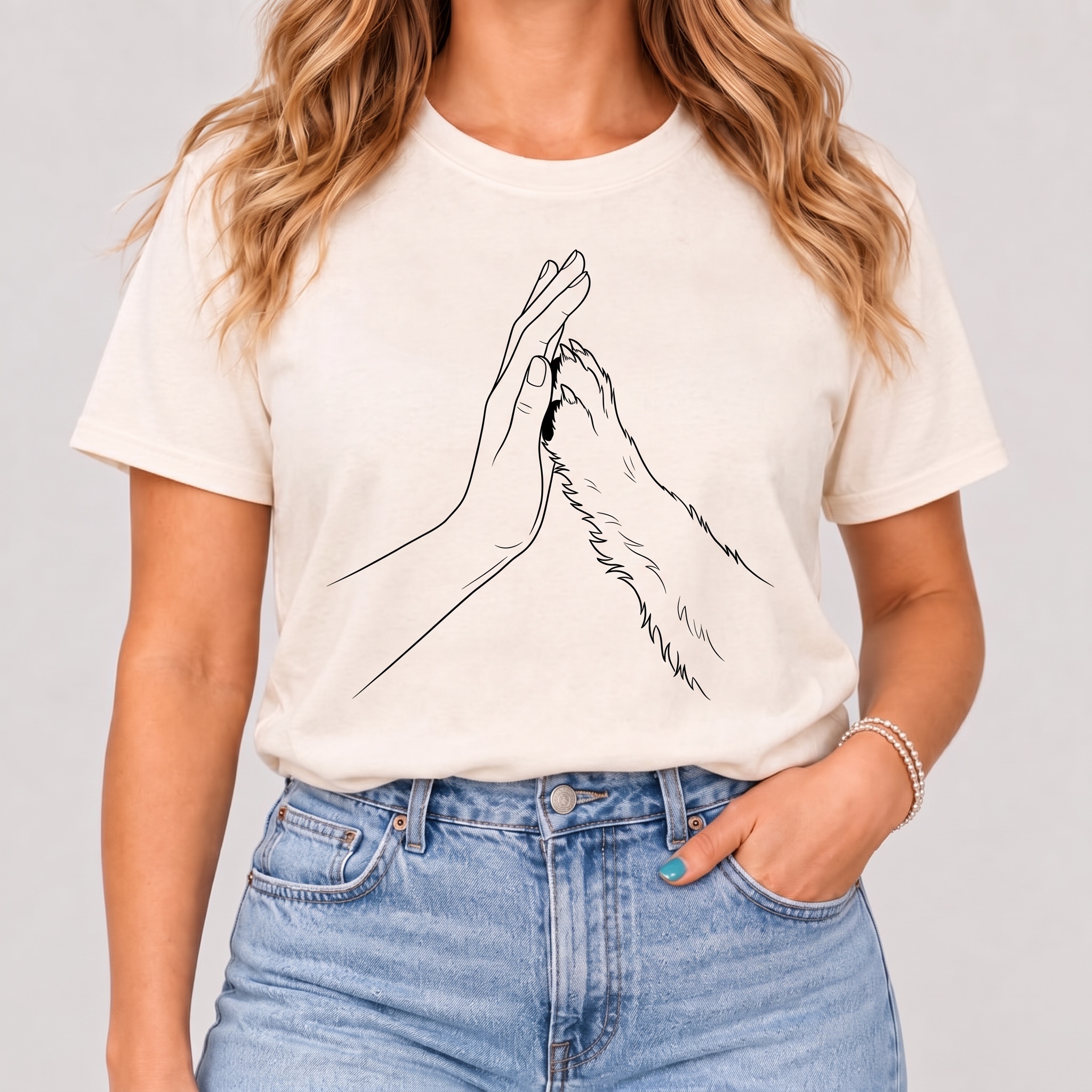 Hand and Paw Line Art Women's T-Shirt