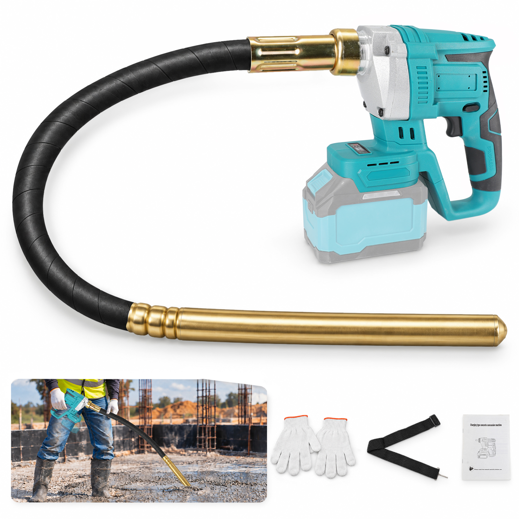 Handheld Cordless Concrete Vibrating Tool 3.8ft Vibrator Shaft Rod