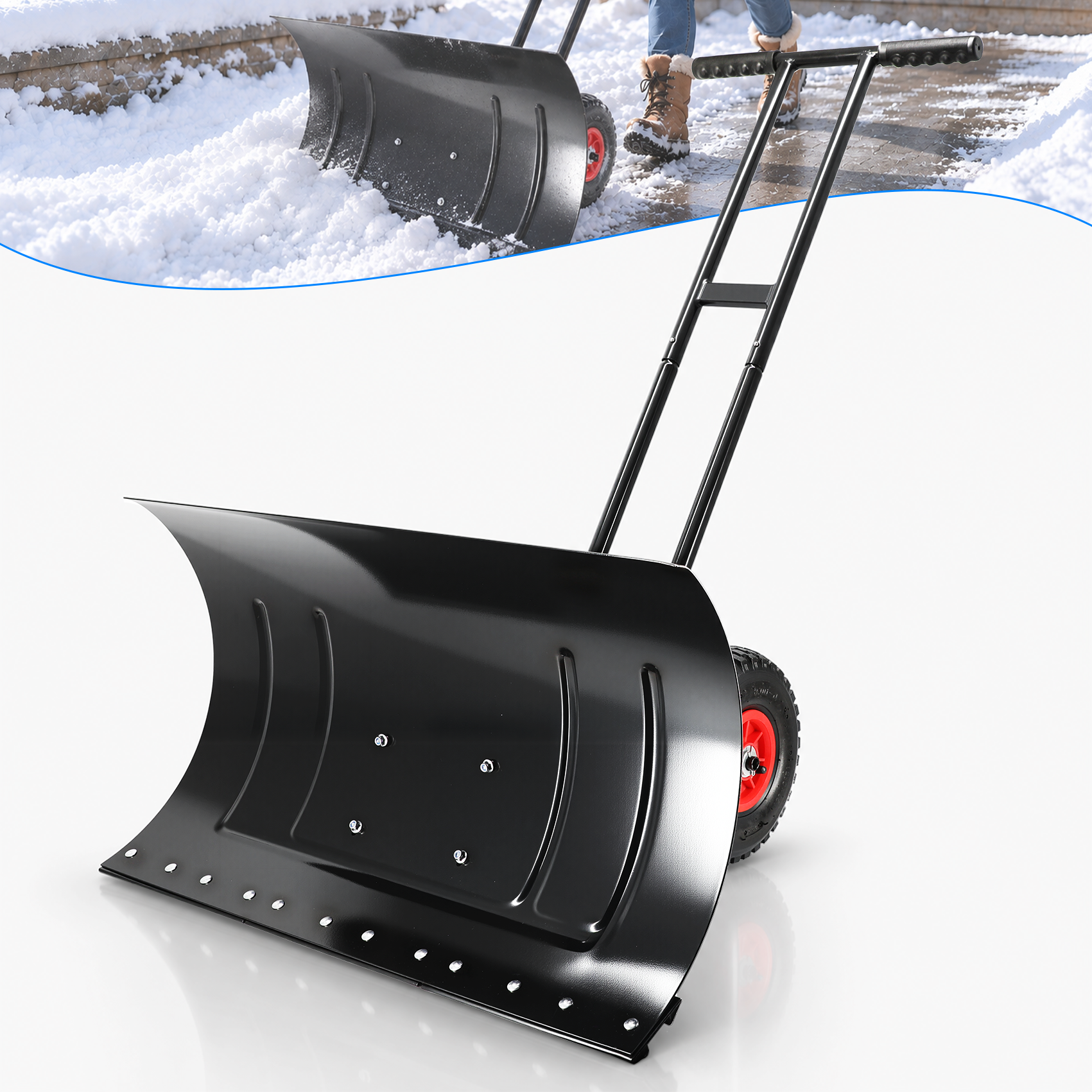 29x16.5 in Snow Shovel with Wheels Heavy Duty Snow Shovel Pusher and Plow