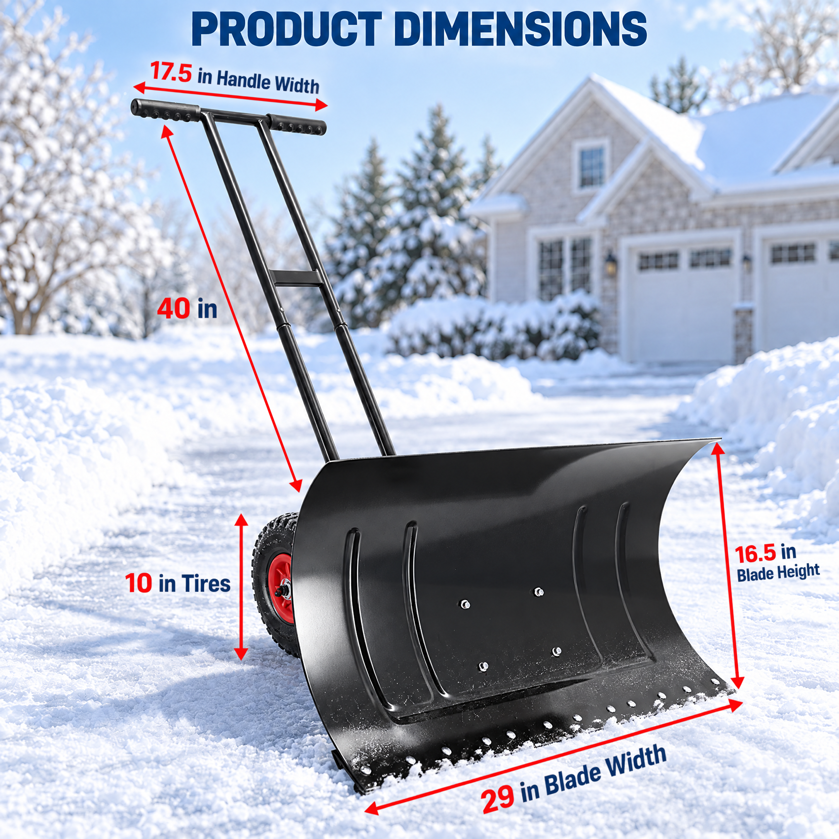 29x16.5 in Snow Shovel with Wheels Heavy Duty Snow Shovel Pusher and Plow
